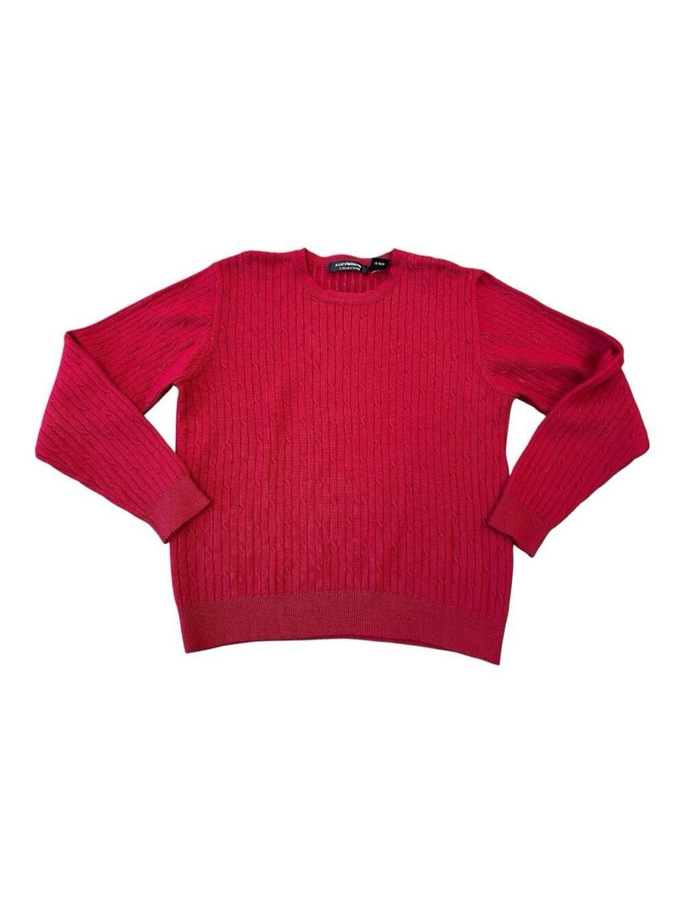 Liz Claiborne Collection Merino Wool Cable Knit Crew Neck Sweater M Red